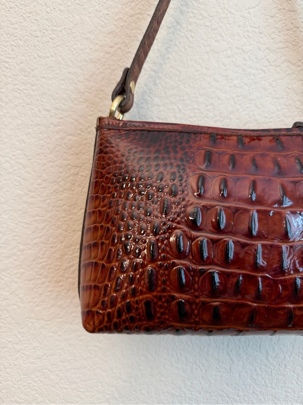 Brahmin Brown Croc-Embossed hand held with Gold Hardware 9x5x2 - Picture 6 of 13